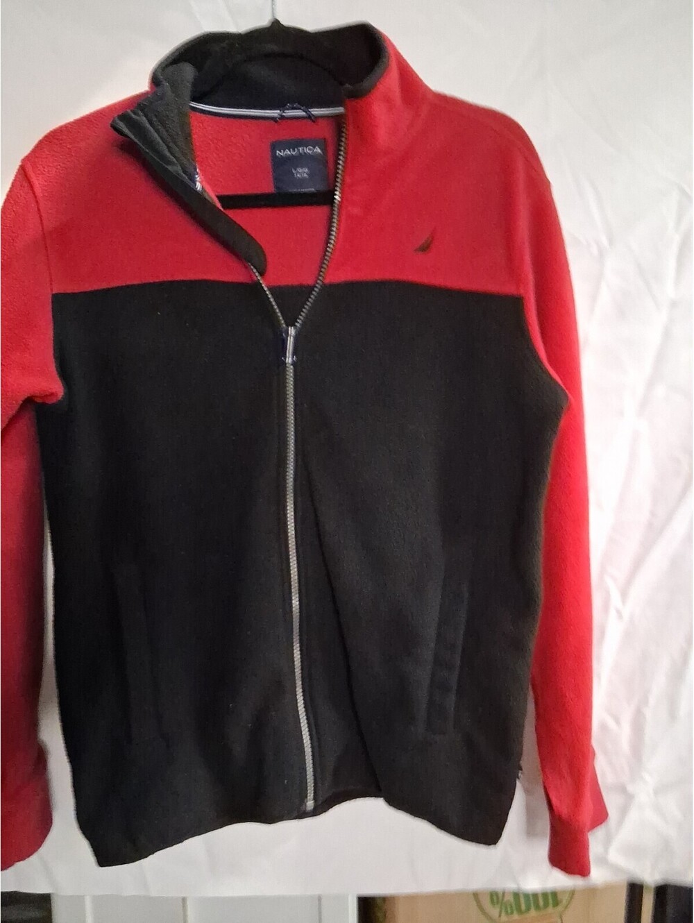 Nautica Boys' Full-Zip Fleece Jacket, Size Large 14-16 Black Red I2